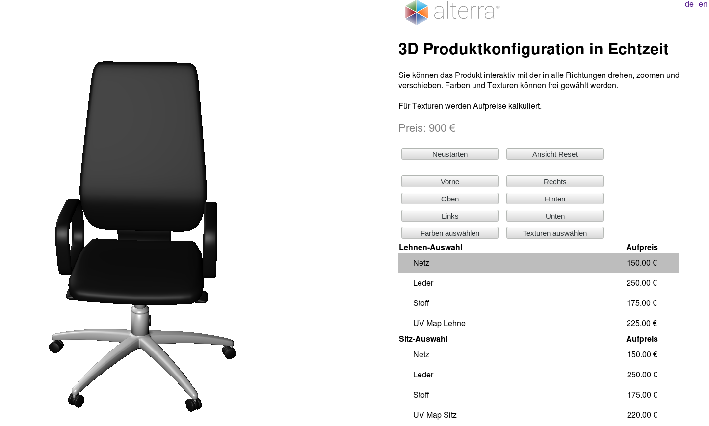 3D Produktkonfiguration in Echtzeit - Webanwendung zum Testen 3D Produktkonfiguration in Echtzeit - Webanwendung zum Testen
